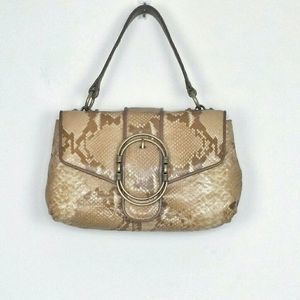 COLE HAAN Snakeskin Curved Handle Shoulder Bag Purse Handbag Brown Cream Vintage
